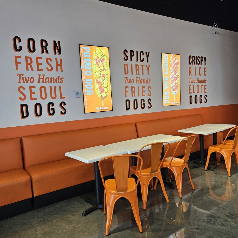 Two Hands Fresh Corn Dogs - Phoenix - tables and chairs - Hot Dogs Near Me - Phoenix, Arizona Two Hands Fresh Corn Dogs - Phoenix - tables and chairs - Hot Dogs Near Me - Phoenix, Arizona