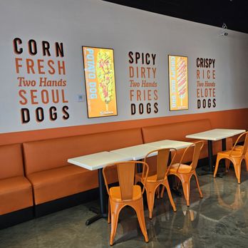 Two Hands Fresh Corn Dogs - Phoenix - tables and chairs - Hot Dogs Near Me - Phoenix, Arizona Two Hands Fresh Corn Dogs - Phoenix - tables and chairs - Hot Dogs Near Me - Phoenix, Arizona