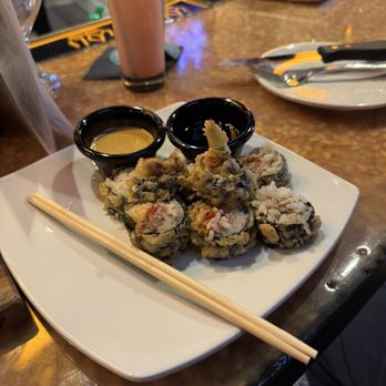Harper House - Not raw - tenderloin sushi- home made soy and spicy yum yum sauce - New American Near Me - Cadiz, Kentucky Harper House - Not raw - tenderloin sushi- home made soy and spicy yum yum sauce - New American Near Me - Cadiz, Kentucky