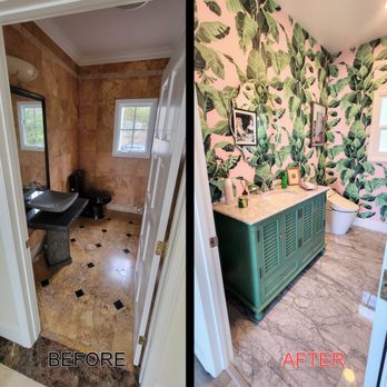 JC Reyes Construction - Amazing before and after powder bathroom. This was a "Beverly Hills Hotel motif" - General Contractors Near Me JC Reyes Construction - Amazing before and after powder bathroom. This was a "Beverly Hills Hotel motif" - General Contractors Near Me