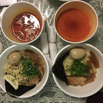 Noods Ramen Bar - Take-out order L:Tsukemen (level 2 spicy) R: Tonkotsu Ramen (level 1 spicy) - Ramen Near Me - Honolulu, Hawaii Noods Ramen Bar - Take-out order L:Tsukemen (level 2 spicy) R: Tonkotsu Ramen (level 1 spicy) - Ramen Near Me - Honolulu, Hawaii