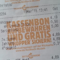 Burger King - Jetzt gibt es Kassenbons