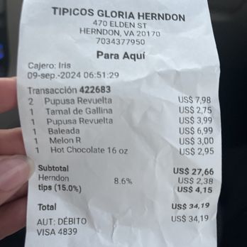 Tipicos Gloria Restaurant - Recibo - Mexican Near Me - Herndon, Virginia Tipicos Gloria Restaurant - Recibo - Mexican Near Me - Herndon, Virginia