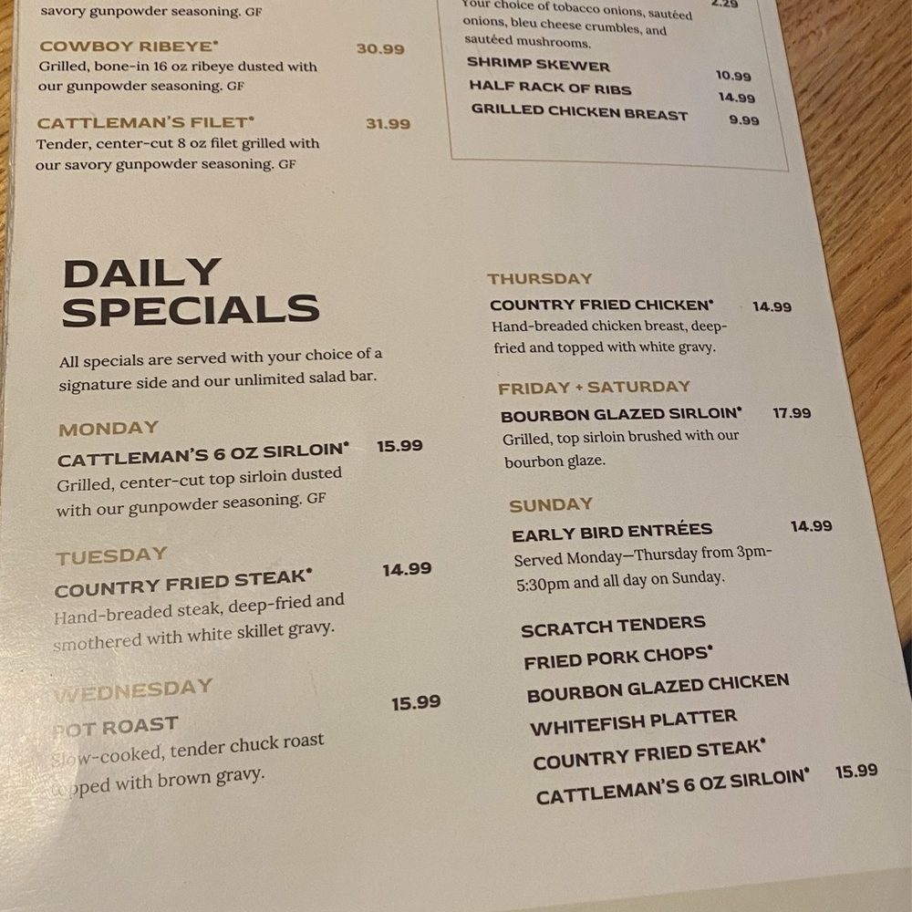 Cattleman's Roadhouse - Menu, side 2 -- September 2024 - American Near Me - New Albany, Indiana
