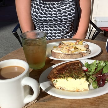 Farm : Table - Red lychee iced tea, pear/mascarpone toast, quiche, and mocha. - Coffee & Tea Near Me - San Francisco, California Farm : Table - Red lychee iced tea, pear/mascarpone toast, quiche, and mocha. - Coffee & Tea Near Me - San Francisco, California