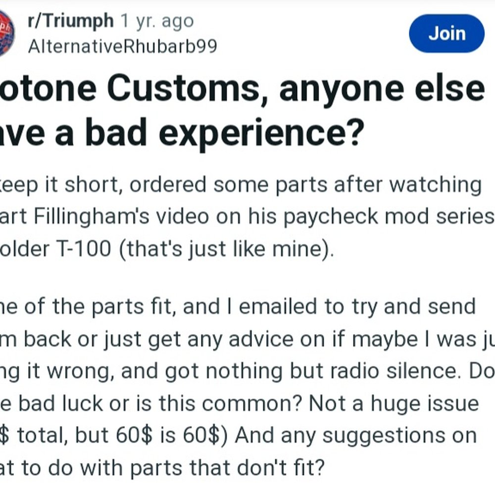 Motone Usa - Another buyer had a similar experience. - Motorcycle Parts & Supplies Near Me - Roanoke, Texas Motone Usa - Another buyer had a similar experience. - Motorcycle Parts & Supplies Near Me - Roanoke, Texas