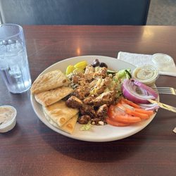 Olive Leaf Family Restaurant - Open Souvlaki Salad with chicken