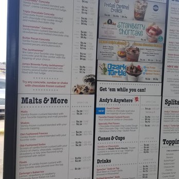 Andy's Frozen Custard - Updated menu board as of July 2020. - Desserts Near Me - Joplin, Missouri