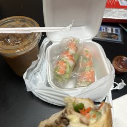 Best kind of lunch, spring rolls shrimp only and a pork banh mi.