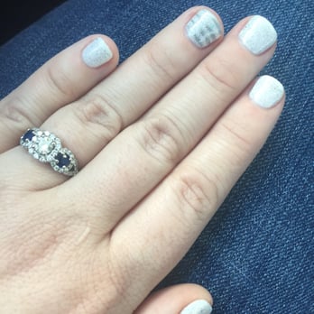 Nails World - Gel Manicure by Joyce. Alpine snow w/glitter & silver lines on ring finger. Great for anniversary or vacation in the snow! - Nail Salons Near Me - La Quinta, California