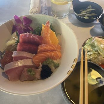 Kyushu Sushi - Chirashi with soup and salad. So good! - Sushi Bars Near Me - Pasadena, California Kyushu Sushi - Chirashi with soup and salad. So good! - Sushi Bars Near Me - Pasadena, California