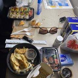 Gyoza, 2 types of sushi hand roll qnd chicken curry