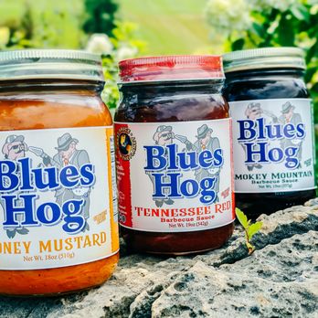 Blues Hog - three jars of honey mustard on a rock - Specialty Food Near Me - Washington, Missouri