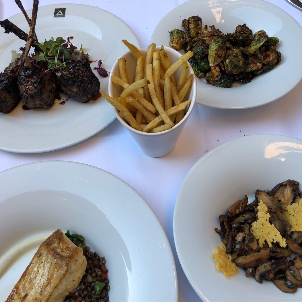 Dio Deka - Herb crusted Lamb Lollipops, truffle Foraged Mushrooms, fries. Fried Brussel Sprouts - Greek Near Me - Los Gatos, California Dio Deka - Herb crusted Lamb Lollipops, truffle Foraged Mushrooms, fries. Fried Brussel Sprouts - Greek Near Me - Los Gatos, California