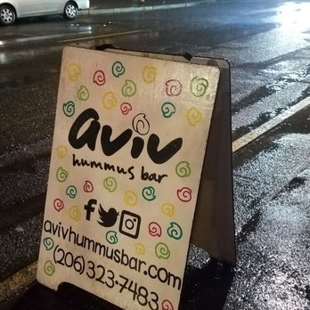Aviv Hummus Bar - Sign on the outside. Full yelp review: https://bit.ly/2TP77P1 - Falafel Near Me - Seattle, Washington Aviv Hummus Bar - Sign on the outside. Full yelp review: https://bit.ly/2TP77P1 - Falafel Near Me - Seattle, Washington