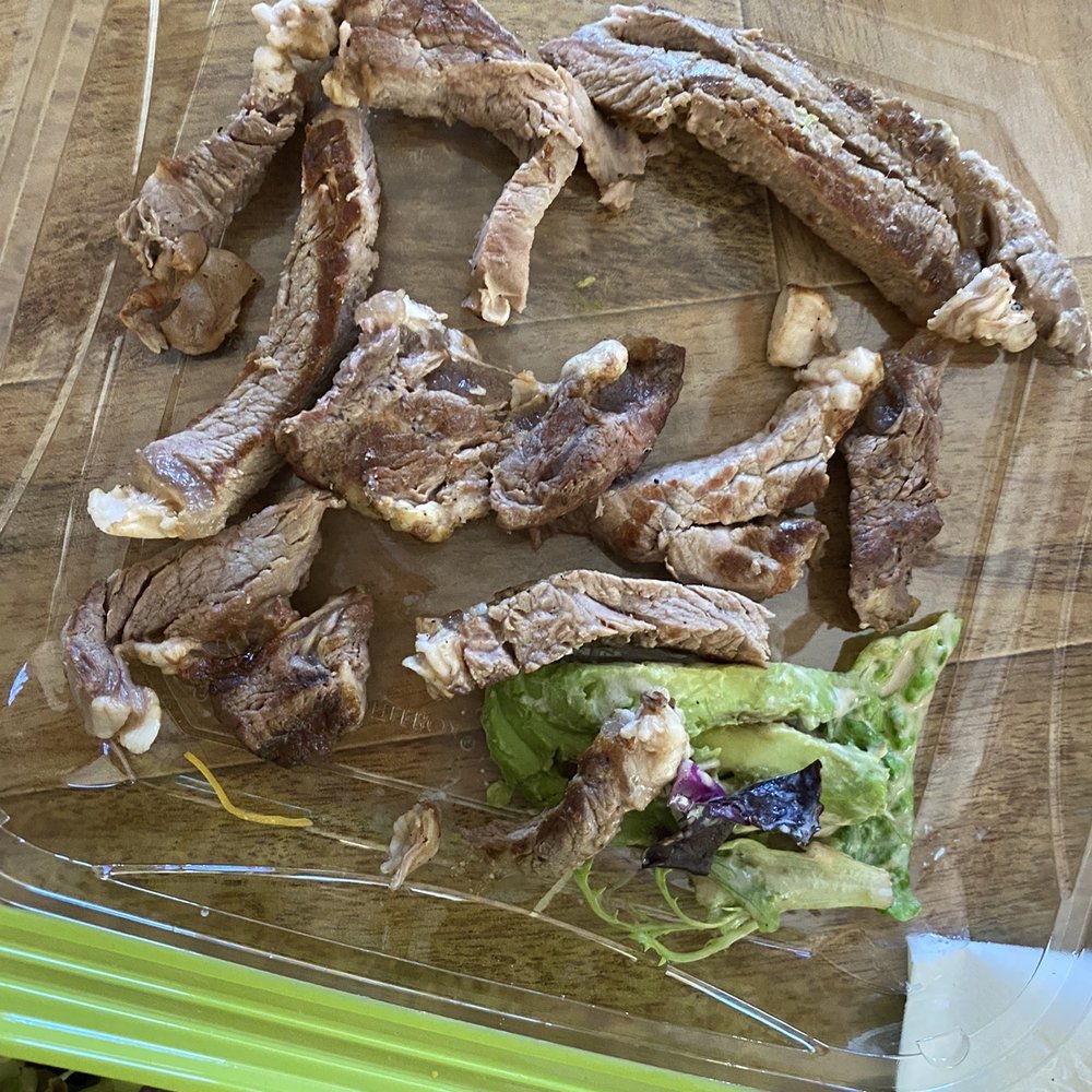 Kinder's Meats Deli BBQ - Super dry mangled fatty steak for my salad. - Barbeque Near Me - Chico, California