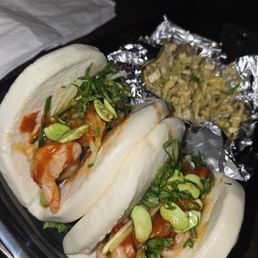 Shrimp bao buns with slaw.