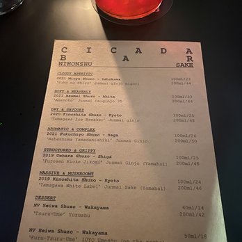 Cicada Bar - Cicada Bar Canberra sake menu - Cocktail Bars Near Me - Canberra, ACT