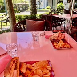 Sandwiches under the pink umbrellas