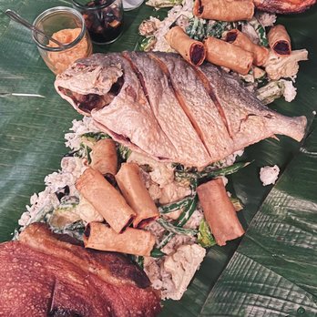 Perla - Kamayan: Rice, Fish, Chicken, Crispy Pata (Fried Pork), Lumpia (Pork Spring Rolls), Vegetables (ig: @hangryduo.eats) - Filipino Near Me - Philadelphia, Pennsylvania Perla - Kamayan: Rice, Fish, Chicken, Crispy Pata (Fried Pork), Lumpia (Pork Spring Rolls), Vegetables (ig: @hangryduo.eats) - Filipino Near Me - Philadelphia, Pennsylvania