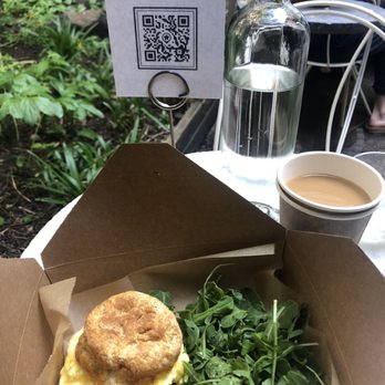 Bakeri - Egg with cheese scrambled on a biscuit with arugula Biscuit - Coffee & Tea Near Me - Brooklyn, New York