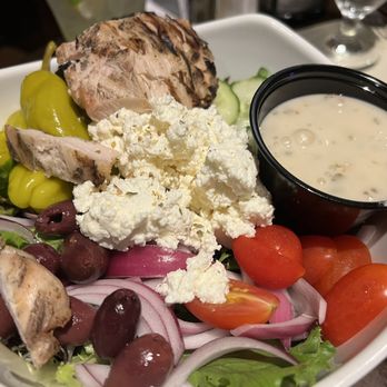 The Galley Hatch - Greek Salad with added chicken breast. Paired with creamy italian which she thought was too sweet but still good. Chicken portion is tiny - Bakeries Near Me - Hampton, New Hampshire