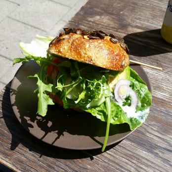 Bageriet Bulleboden - Pumpkin seed bread with avocado, cottage cheese, onion, arugula, and lettuce - Bakeries Near Me - Stockholm, D