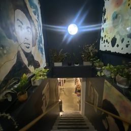 Stairway down into studio
