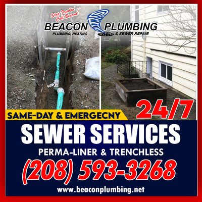Sewer Repair - Beacon called out for a sewer line repair. Located, excavated, and made repair. Landscaping restored to original condition. Really clean job.