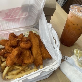 Catch 21 - My order of shrimp fish and fries - Seafood Near Me - Los Angeles, California Catch 21 - My order of shrimp fish and fries - Seafood Near Me - Los Angeles, California