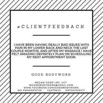 Good Bodywork - #clientfeedback - Massage Therapy Near Me - Savannah, Tennessee Good Bodywork - #clientfeedback - Massage Therapy Near Me - Savannah, Tennessee