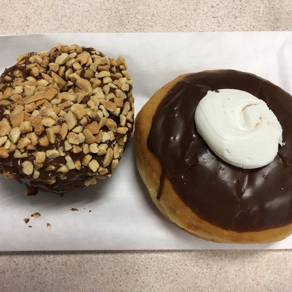 Mary's Donuts - Boston cream and Devil's food with peanuts. - Donuts Near Me - Santee, California Mary's Donuts - Boston cream and Devil's food with peanuts. - Donuts Near Me - Santee, California