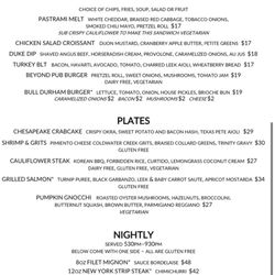 Bull Durham Lounge - Menu: sandwiches, plates, and a la carte