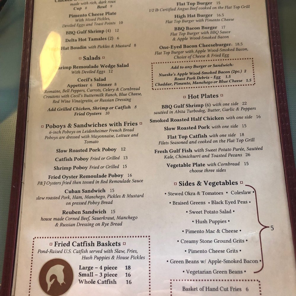 High Hat Cafe - Menu from 2/27/2022 - Southern Near Me - New Orleans, Louisiana High Hat Cafe - Menu from 2/27/2022 - Southern Near Me - New Orleans, Louisiana