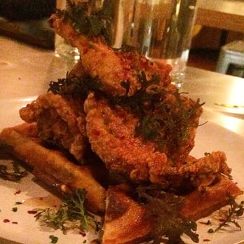 Spoke Wine Bar - Quail with cheddar waffles, smoked butter, maple syrup - New American Near Me - Somerville, Massachusetts Spoke Wine Bar - Quail with cheddar waffles, smoked butter, maple syrup - New American Near Me - Somerville, Massachusetts