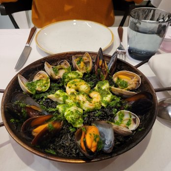 Can Font - Arros Negre - squid ink seafood paella - Spanish Near Me - Portland, Oregon Can Font - Arros Negre - squid ink seafood paella - Spanish Near Me - Portland, Oregon