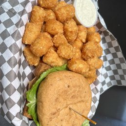 Chix sandwich and Tots Chix sandwich and Tots