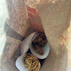 Freddy's Frozen Custard & Steakburgers - Sad looking 3 Piece Chicken Tender and Freddy's Fries