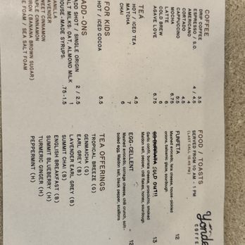 Yonder Coffee - menu - Coffee & Tea Near Me - Northridge, California Yonder Coffee - menu - Coffee & Tea Near Me - Northridge, California