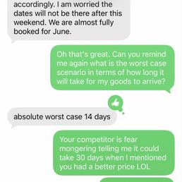 Text message regarding delivery window Text message regarding delivery window