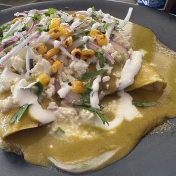 Solomon's Landing - Chicken Enchiladas- green sauce - Seafood Near Me - Cabo San Lucas, BCS Solomon's Landing - Chicken Enchiladas- green sauce - Seafood Near Me - Cabo San Lucas, BCS