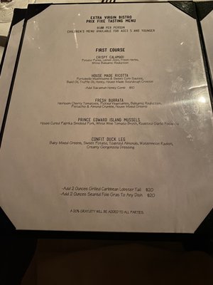 Menu photo 3 Extra Virgin Bistro Saint John, VI
