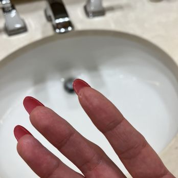 Harbor Nail House - Glue on the underside of the nails and the terrible filing job. You can also see the lopsided nails. - Eyelash Service Near Me - Baltimore, Maryland