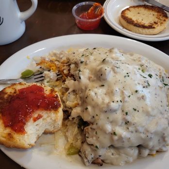 Country Cafe - Hashbrown omelet with a Biscuit side. - Breakfast & Brunch Near Me - Ellensburg, Washington