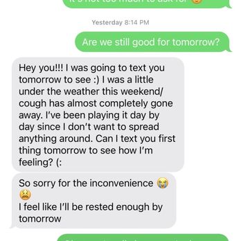 Lash Renaissance - Messages between Kimmy (lash tech) and I - Eyelash Service Near Me - San Diego, California