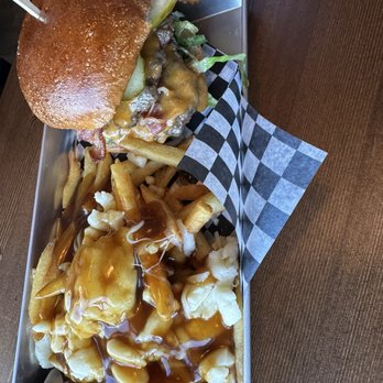 Rose & Crown Banff - Crown burger ($26) + $5 to upgrade to a poutine. - Pubs Near Me - Banff, Alberta