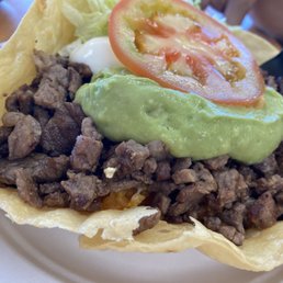 Taco Salad with Asada guacamole and cream!