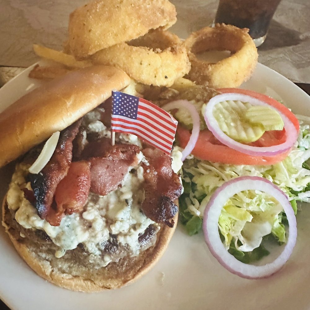 Ted's Montana Grill - Blue Creek Bison Burger With 50/50 Onion Rings & Fries - American Near Me - Columbus, Ohio Ted's Montana Grill - Blue Creek Bison Burger With 50/50 Onion Rings & Fries - American Near Me - Columbus, Ohio