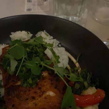 The Tasty - Salmon with local veggies and seasoned rice! - New American Near Me - Plymouth, Massachusetts