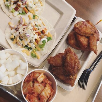 Bonchon Arden - Half spicy and half soy/garlic chicken wings, chicken tacos, side of radish and kimchi. - Chicken Shop Near Me - Sacramento, California Bonchon Arden - Half spicy and half soy/garlic chicken wings, chicken tacos, side of radish and kimchi. - Chicken Shop Near Me - Sacramento, California